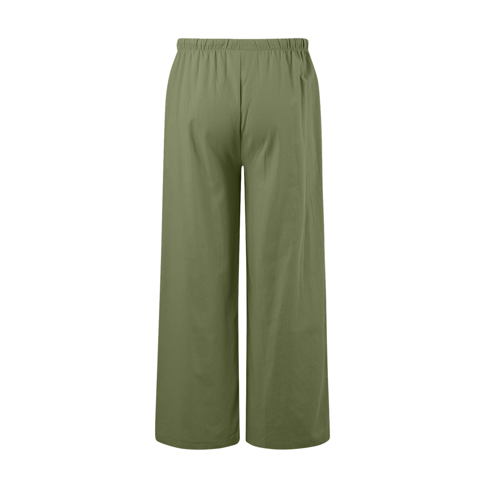 thumbnail image 4 of Pantalones de cintura alta y pierna ancha para mujer - Elástico con cordón, pierna recta cómoda, con bolsillos, 4 of 7